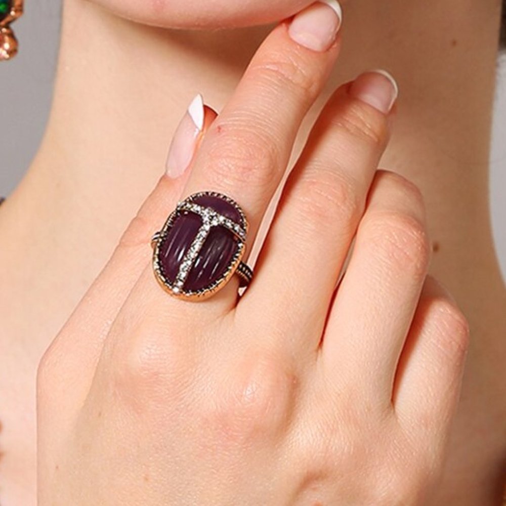 3x Indie Beetle Purple CZ Ring